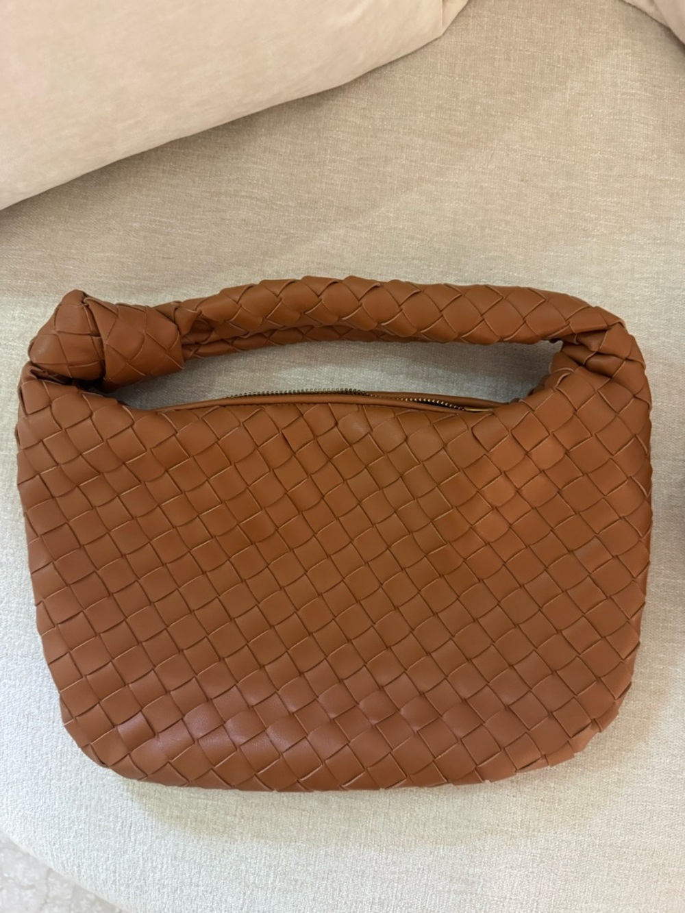Woven Leather Hobo Bag - Brown